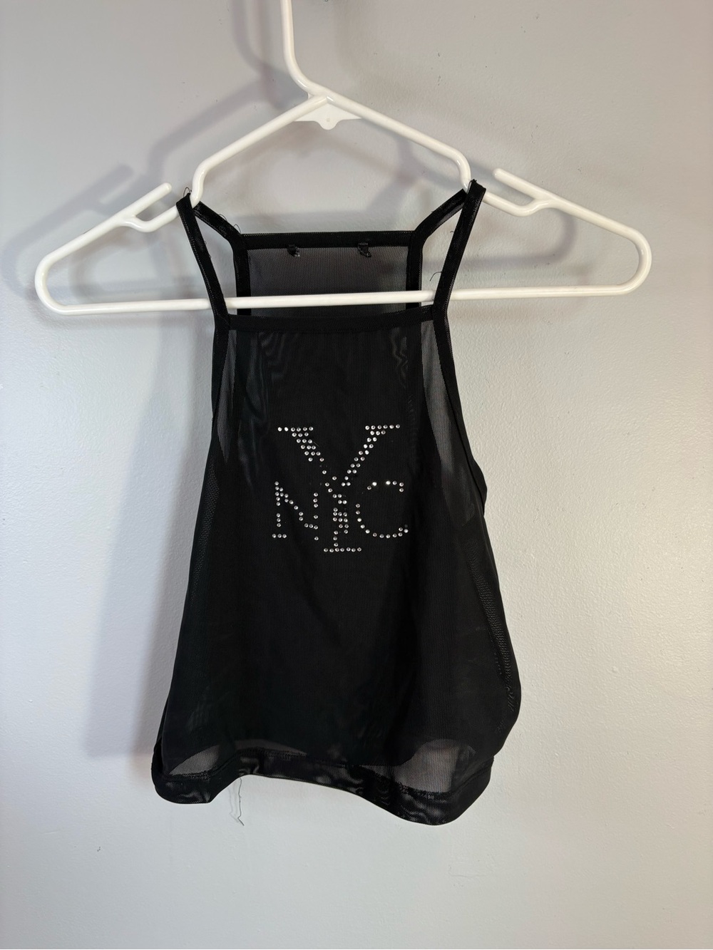 Blank NYC Black Mesh Rhinestone NY Tank Top